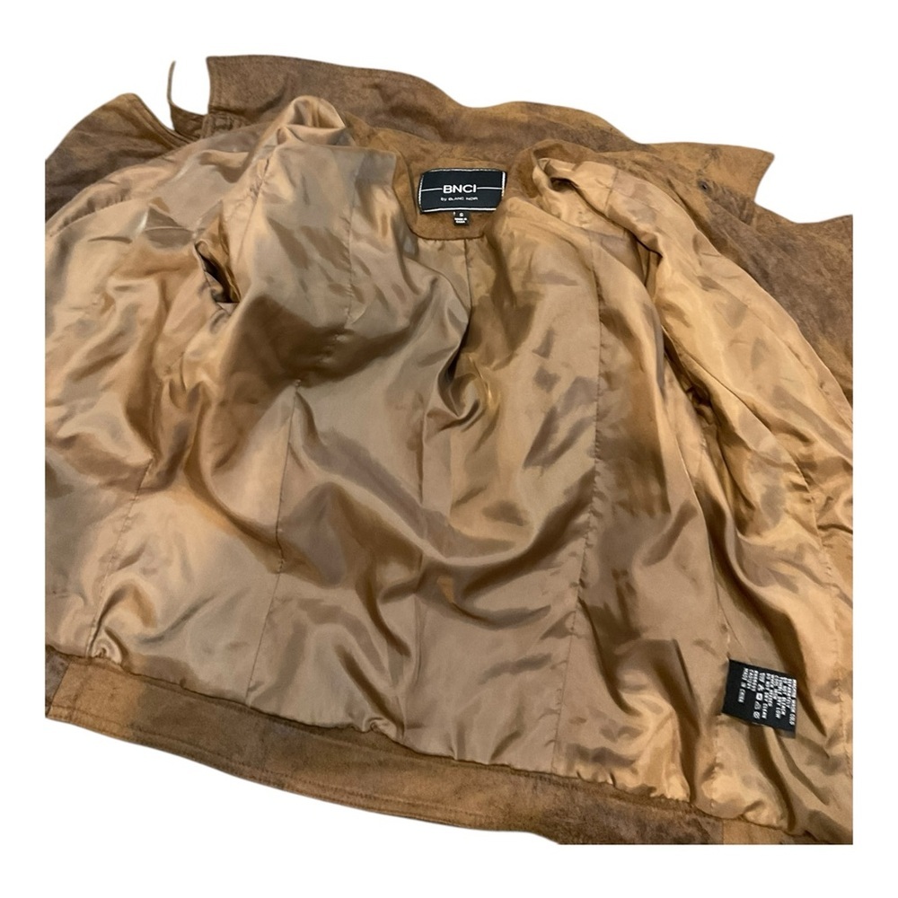 BNCI Blanc Noir Women’s Brown Moto Zipper Biker Vegan Suede Jacket Size Small - Picture 10 of 15